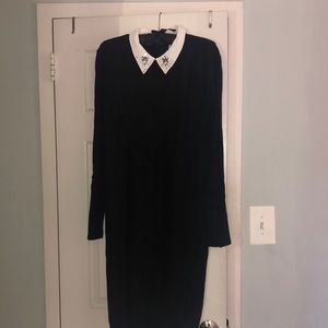 NWT Loft Black Sweater Dress with Jeweled Cream Collar
